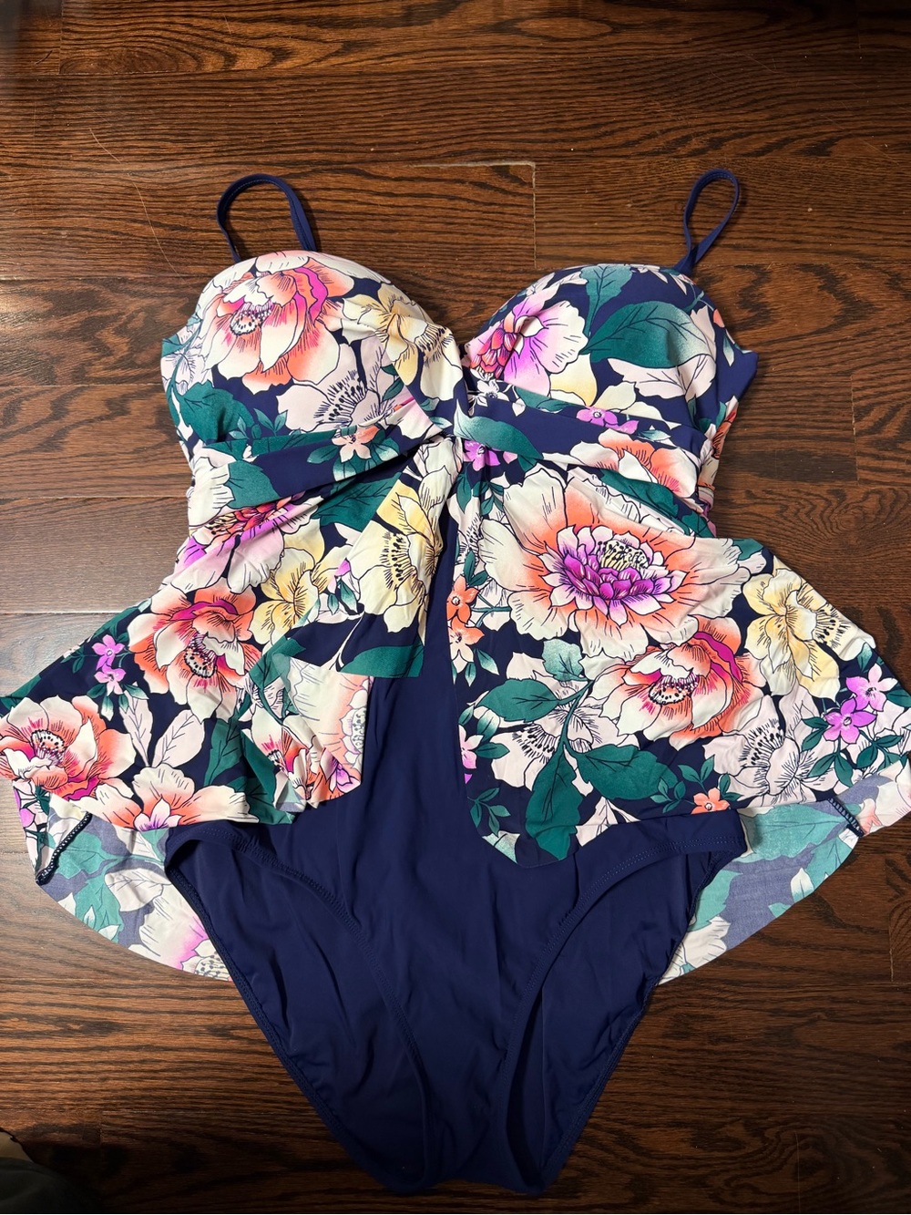 Christina Women’s Floral Navy One-Piece Swimsuit with Ruffled Peplum